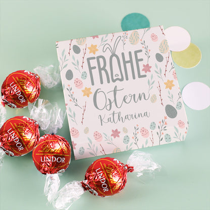 Frohe Ostern Geschenk - 4 Lindorkugeln in pastellfarbener Osterverpackung