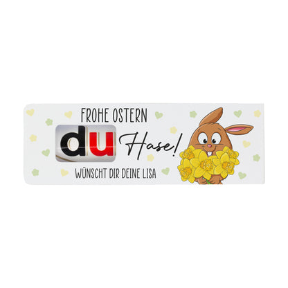 Personalisierter duplo Schokoriegel zu Ostern mit Hasenmotiv und Wunschtext für das Osternest