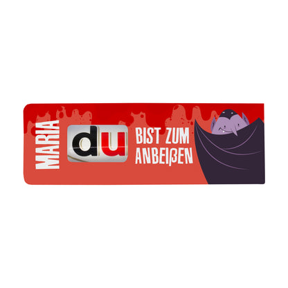 Personalisierte Duplo Halloween-Geschenkverpackung mit Name Maria, Vampir-Motiv und Spruch Bist zum Anbeißen