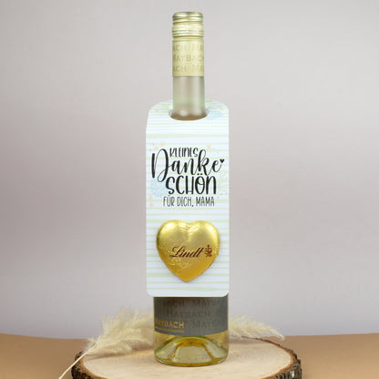 Kleines Dankeschön - Personalisierter Flaschenanhänger mit großem Lindt Schokoladenherz