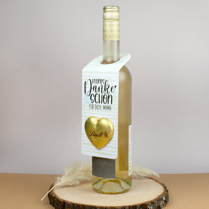 Kleines Dankeschön - Personalisierbarer Flaschenanhänger mit Lindt Schokoladenherz