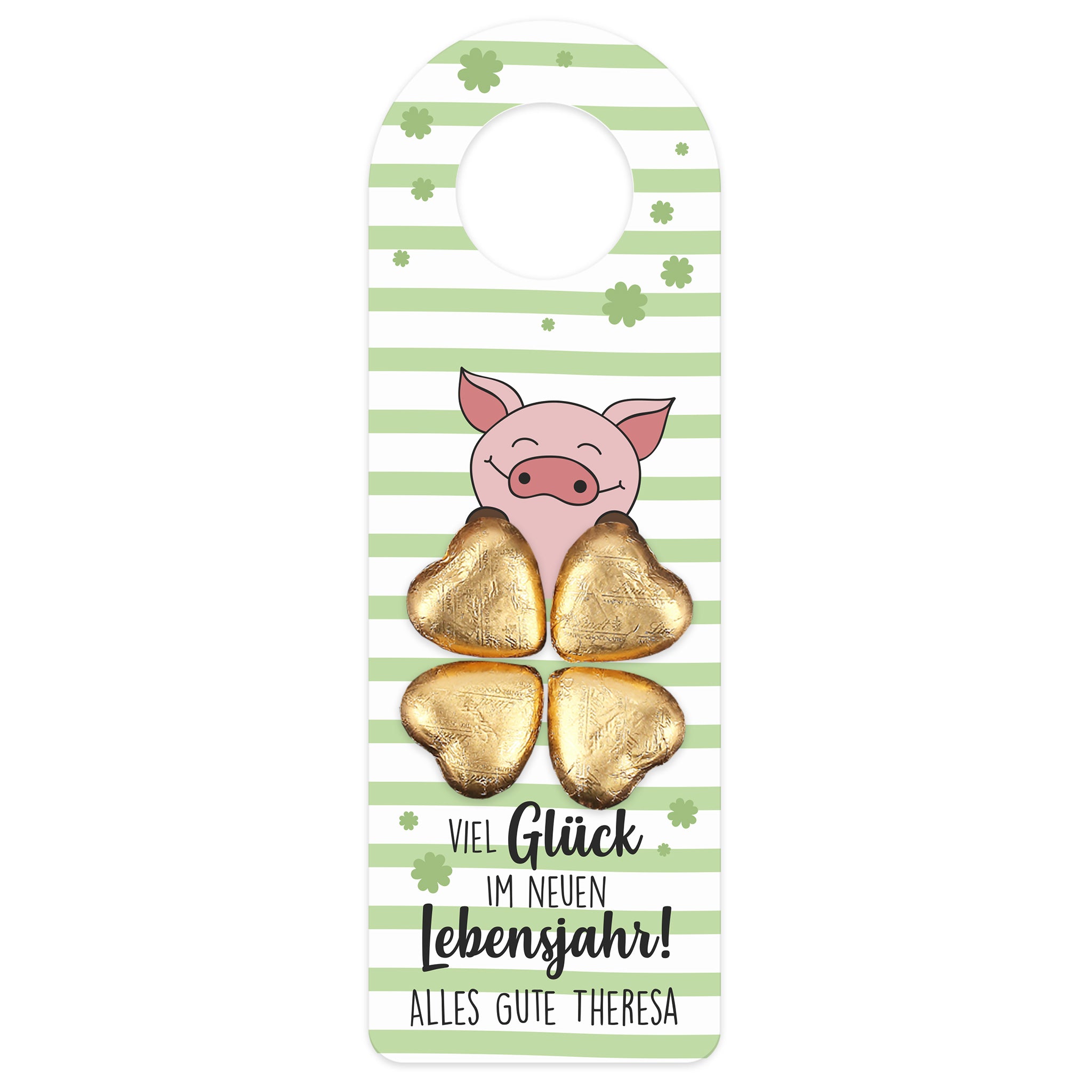 Personalisierbarer Flaschenanhänger mit Schokoherzen | Glücksbringer ... Personalisierbarer Flaschenanhänger mit Schokoherzen | Glücksbringer ...