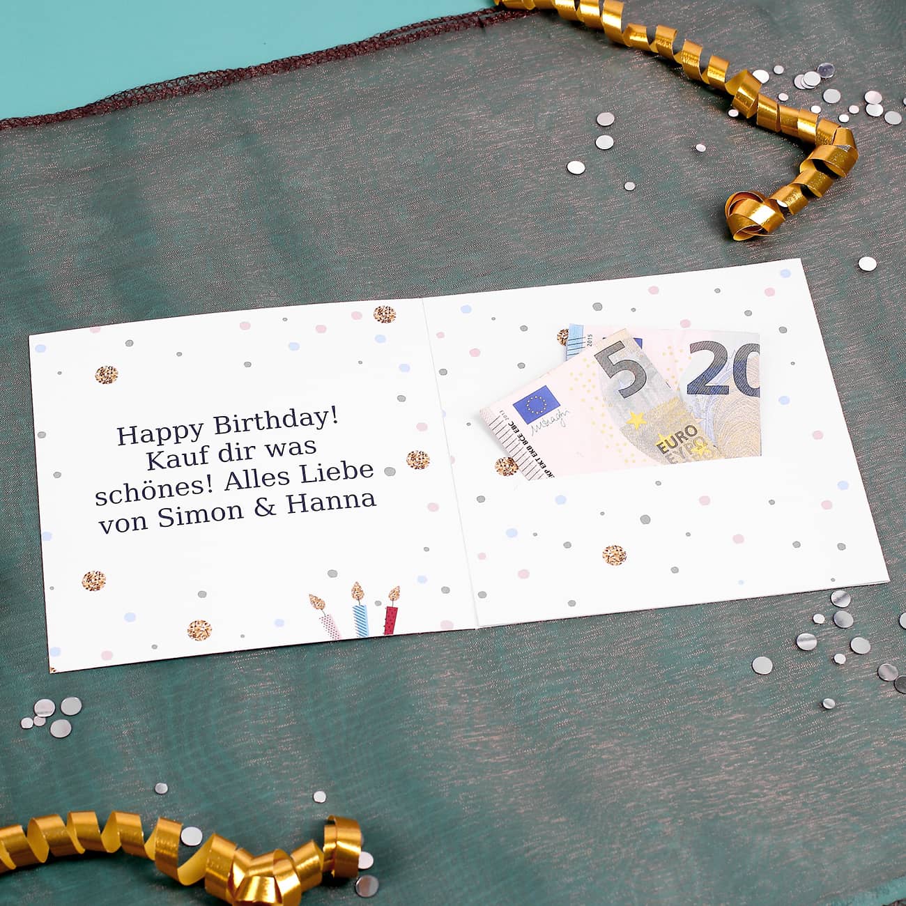 Geldkarte zum Geburtstag mit Name und Wunschtext