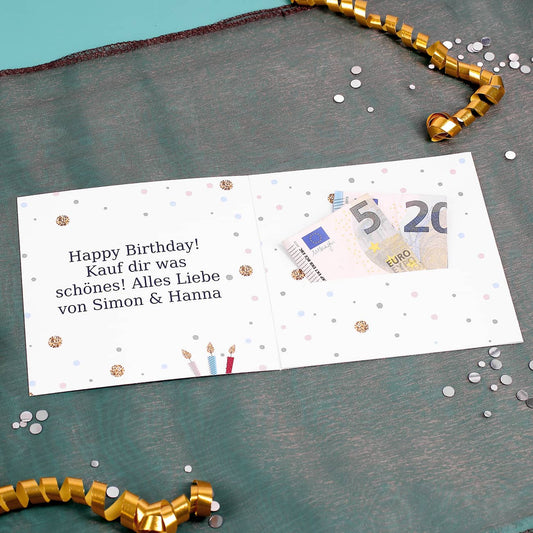 Geldkarte zum Geburtstag mit Name und Wunschtext