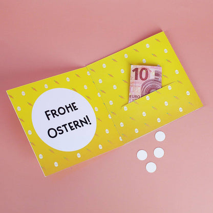 Bedruckte Karte zu Ostern mit Wunschtext und Geldfach