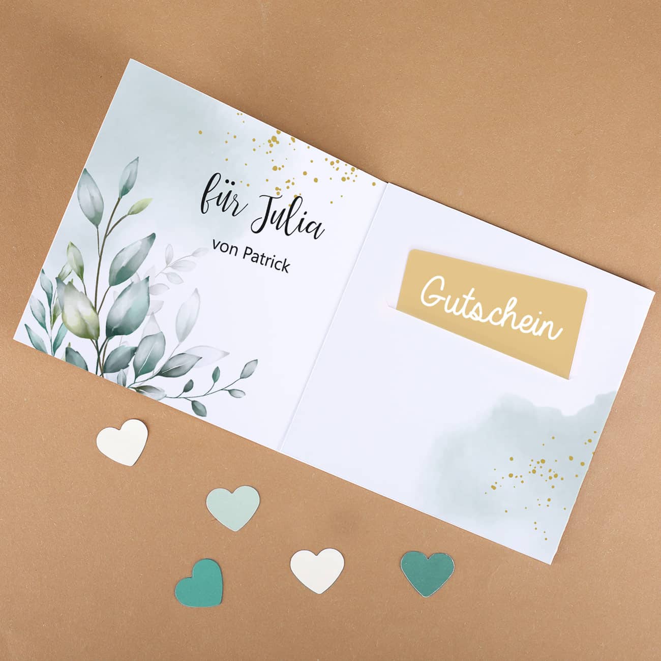 Karte für Gutscheine mit Watercolor-Motiv