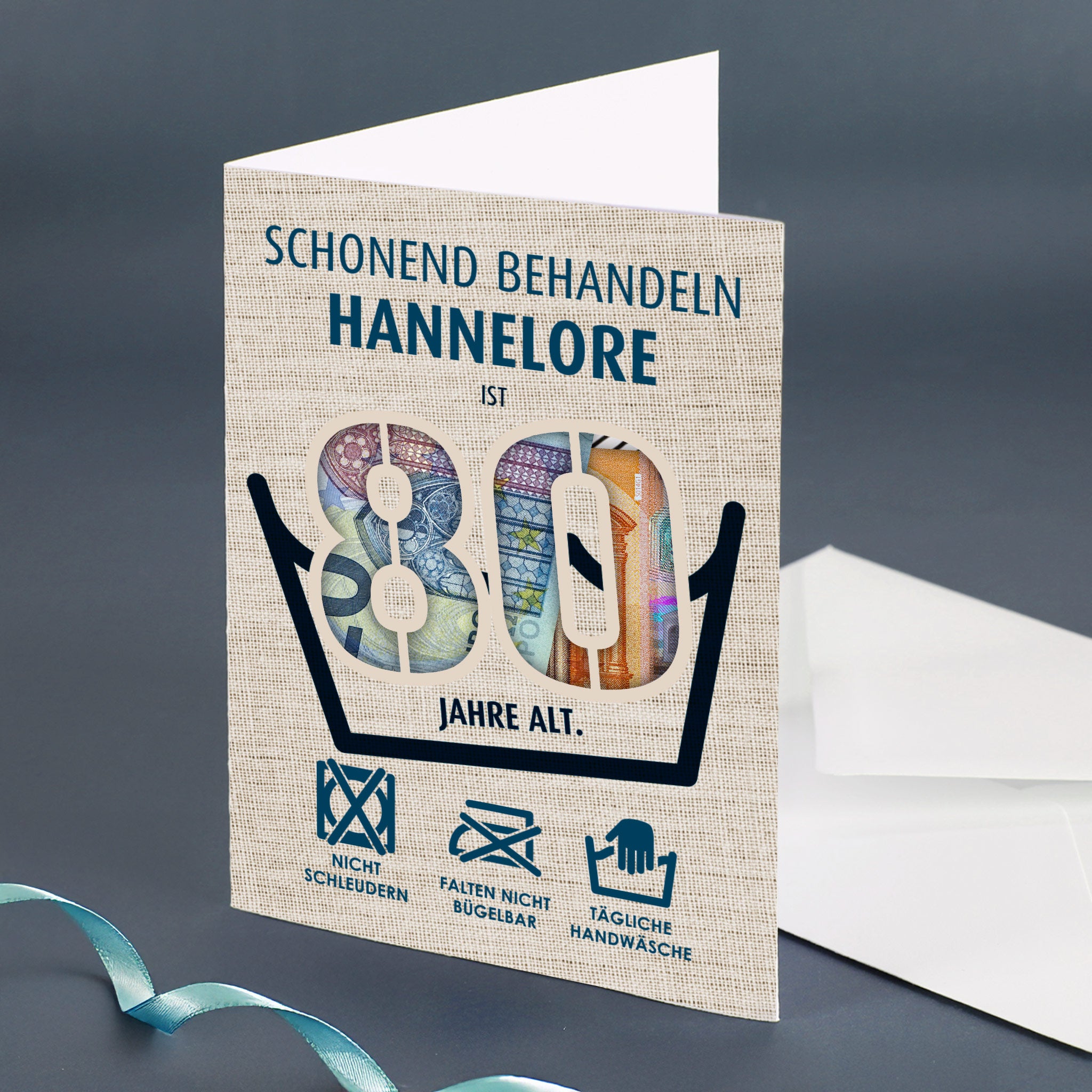 Witzige Geldgeschenk-Karte zum 80. Geburtstag als Waschanleitung ...