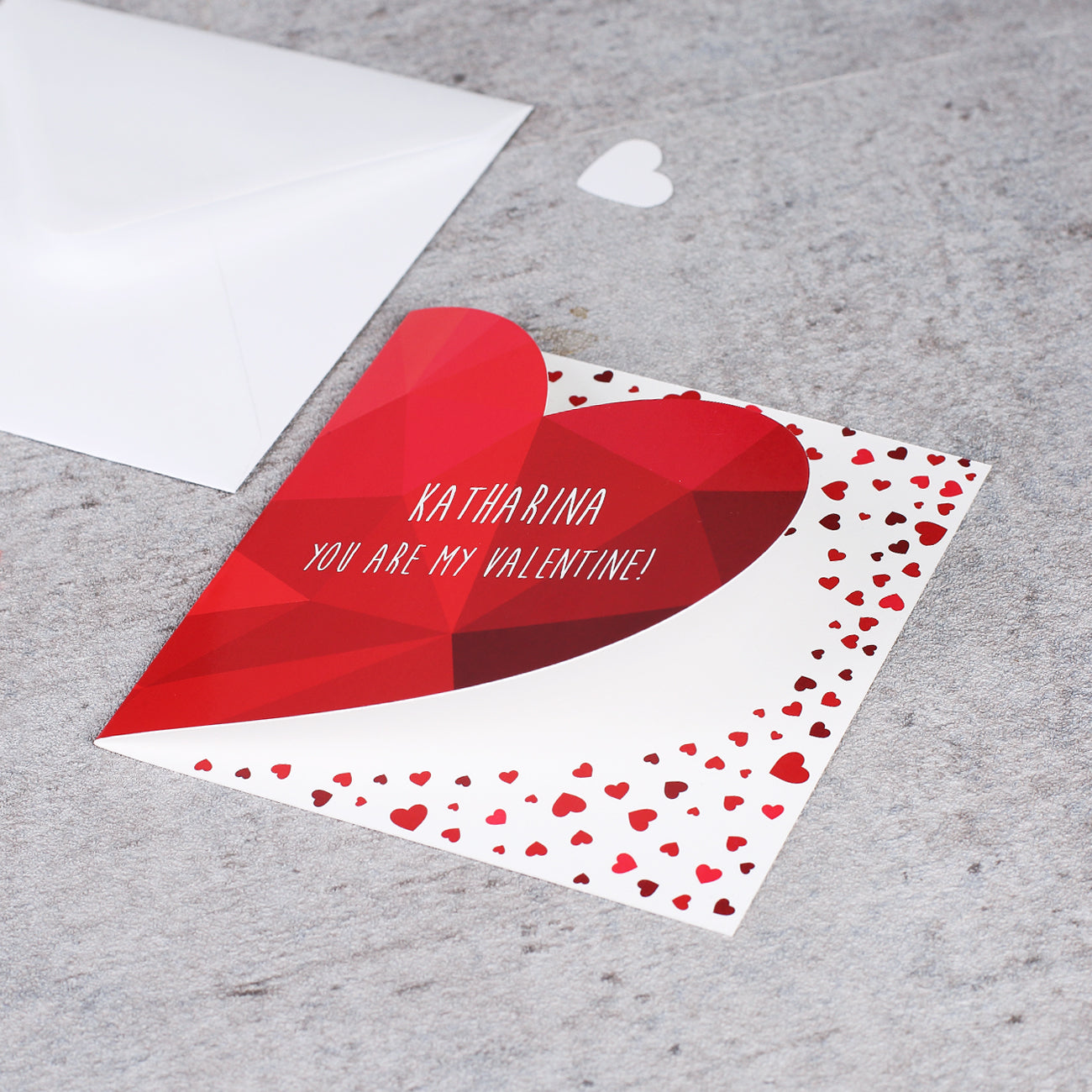 You are my valentine - Klappkarte mit Name und polygonalem Herz