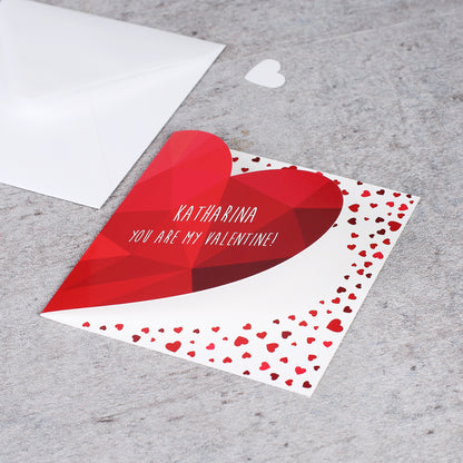 You are my valentine - Klappkarte mit Name und polygonalem Herz
