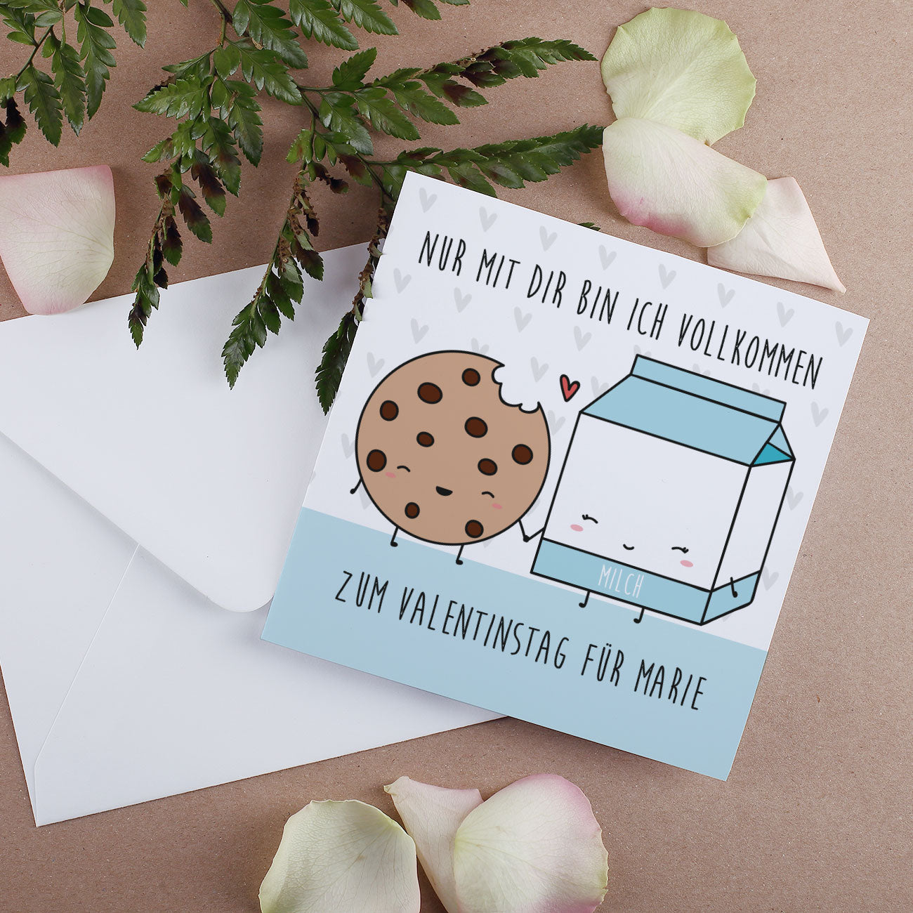 "Nur mit Dir bin ich vollkommen" - Klappkarte zum Valentinstag mit Wunschtext