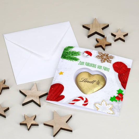 Winterliche Karte mit Lindt Schoko Herz