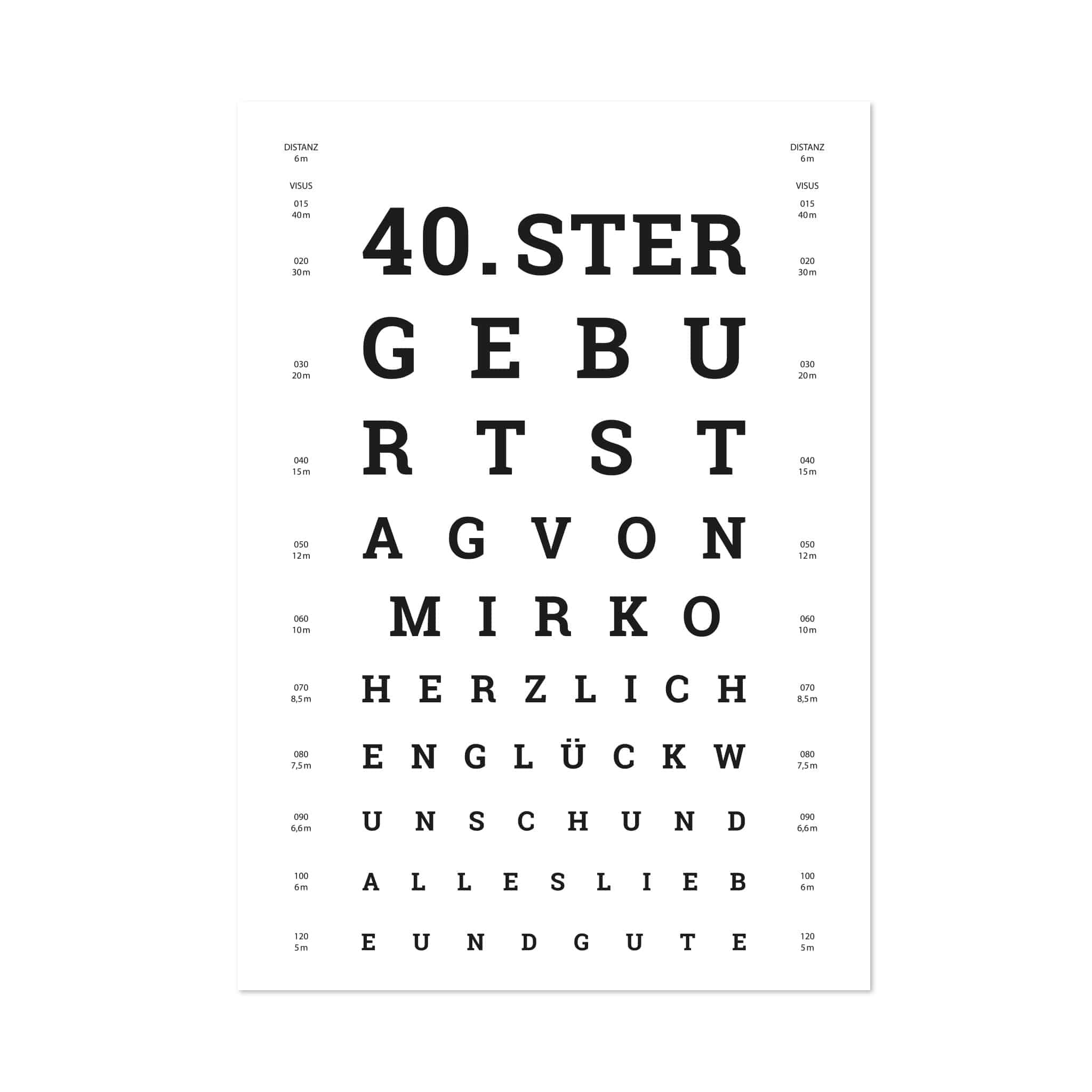 Witzige Sehtest Geburtstagskarte Personalisiert Im A4 Format Witzige Sehtest Geburtstagskarte Personalisiert Im A4 Format