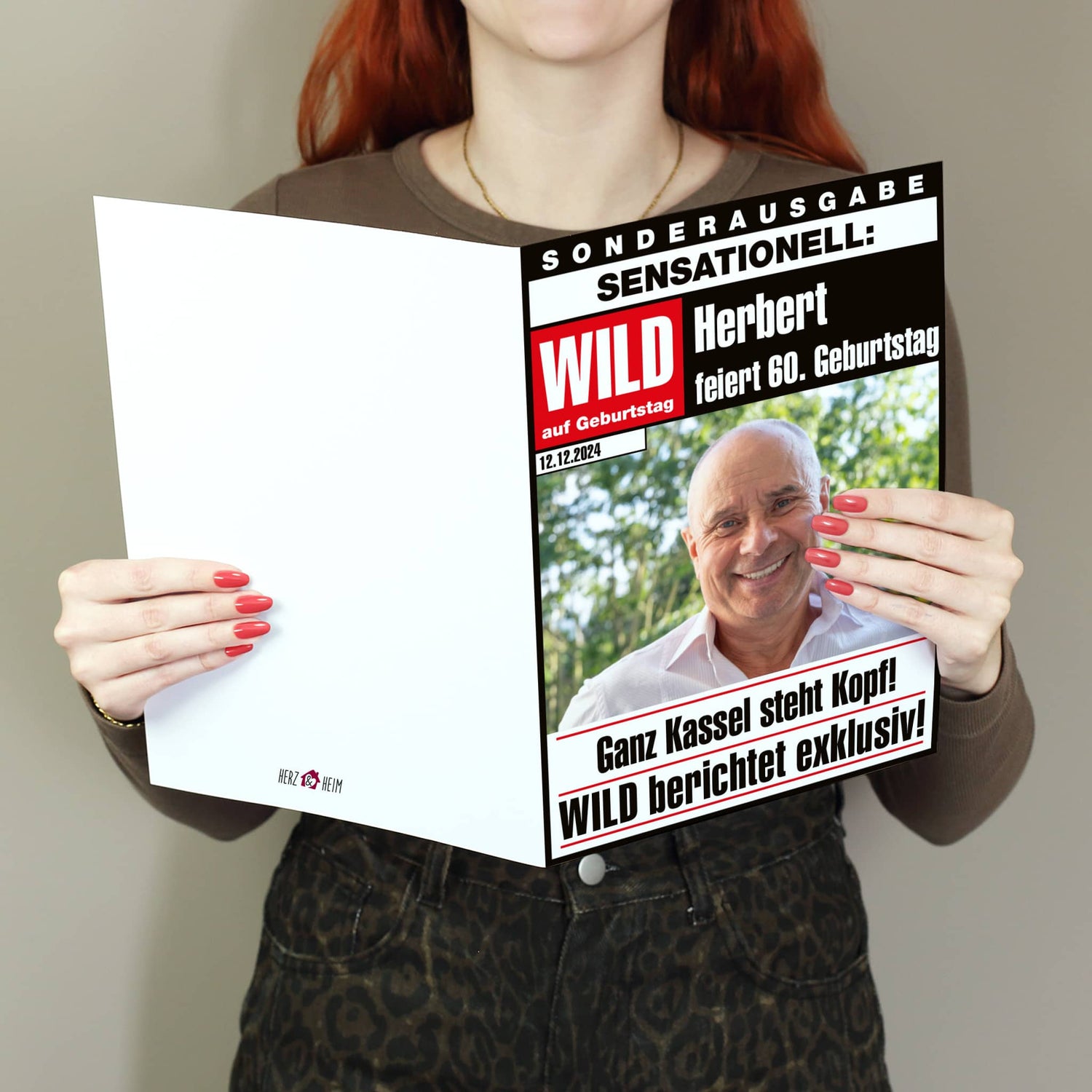 Klappkarte als Geburtstagszeitung mit Foto, Name und Datum der Feier