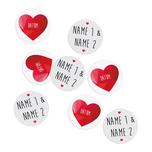 XL Hochzeits-Konfetti mit polygonalem Herz, Namen und Datum