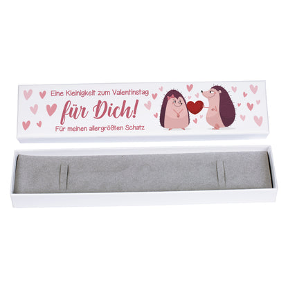 Valentinstag Schmuckverpackung mit Igel-Pärchen und Herzmotiv, Geschenkbox für Frauen mit Wunschtext personalisierbar