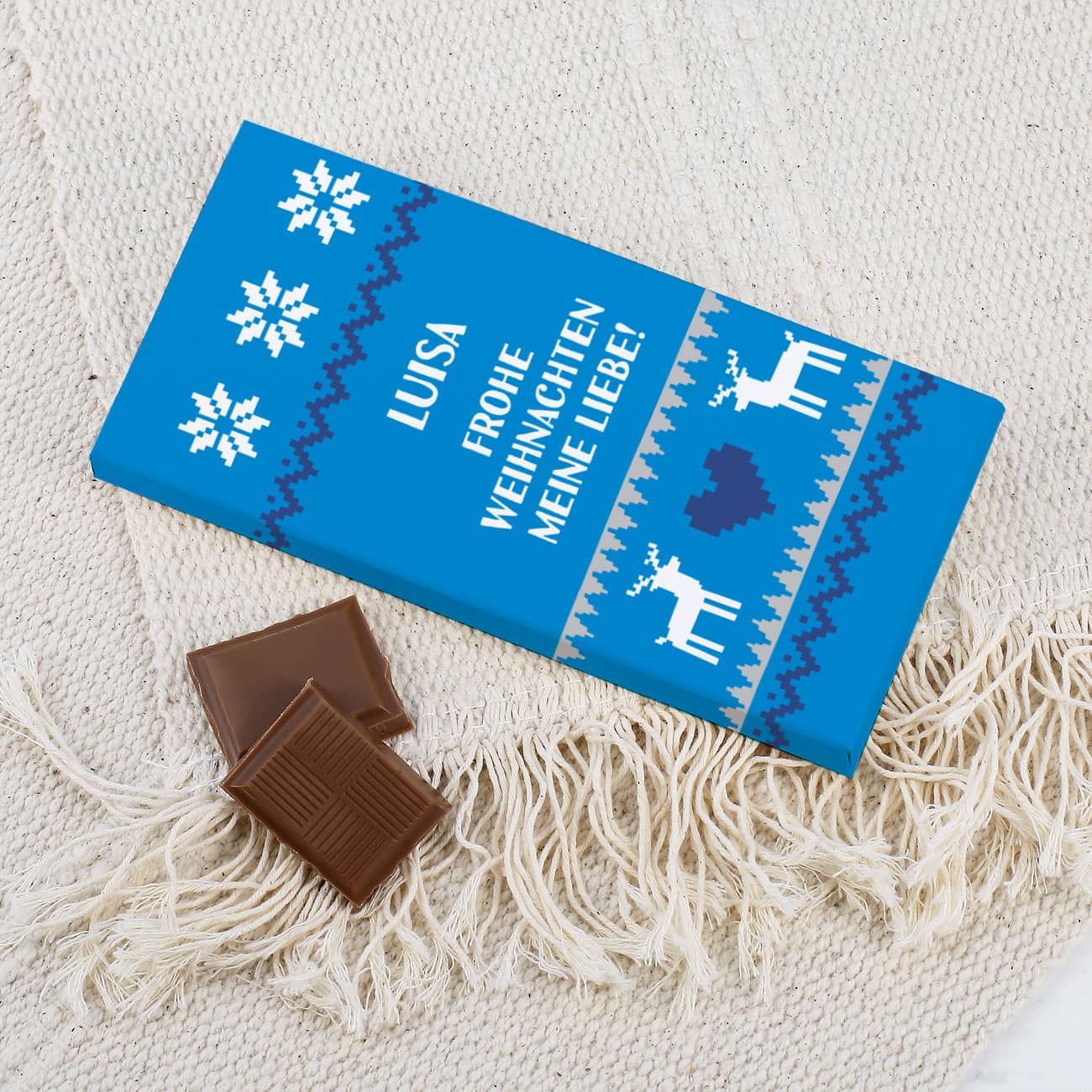 100 g Vollmilchschokolade mit persönlicher Verpackung zu Weihnachten