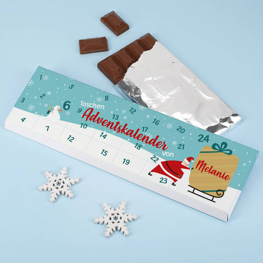 Mini-Adventskalender als Schokoladentafel mit Name nach Wunsch 