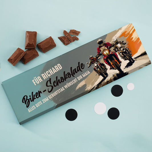 Schokoladentafel mit Motorrad-Design und personalisiertem Namen & Wunschtext