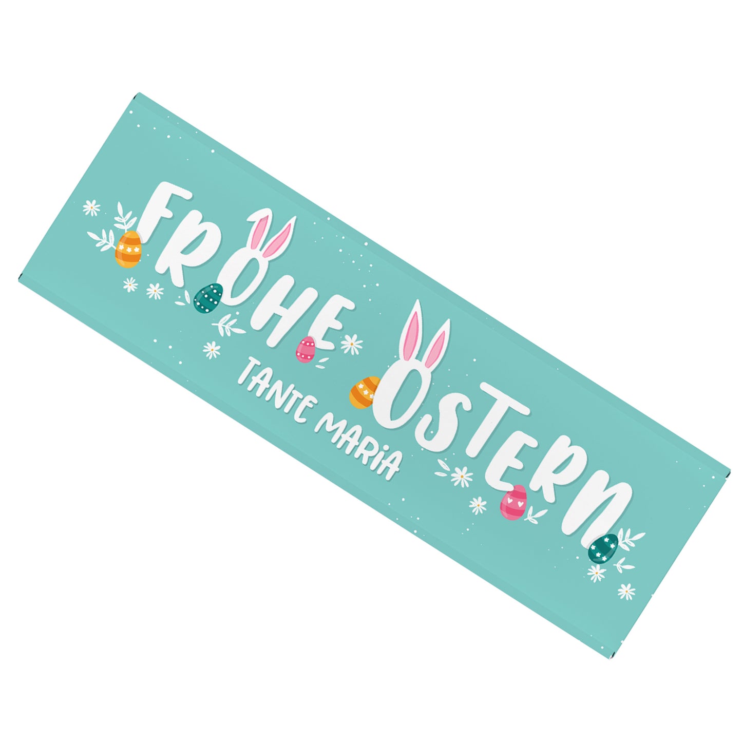 Personalisierte 300 g Milchschokolade zu Ostern mit Hasenohren-Motiv