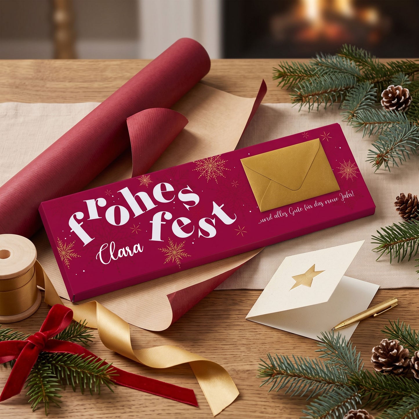 XL Schokolade zu Weihnachten mit Geldumschlag & Wunschtext personalisiert | Geld Geschenk fürs Fest