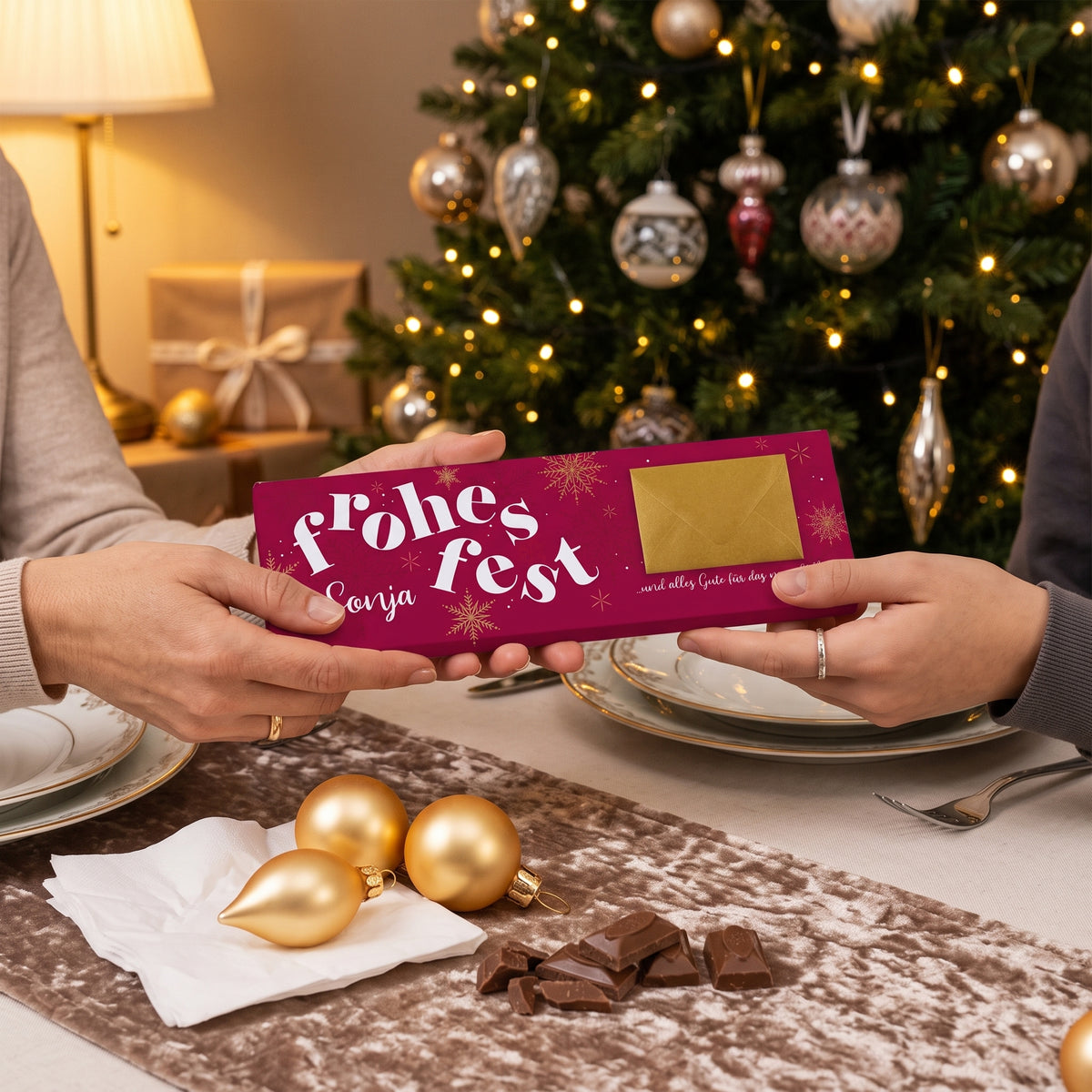 XL Schokolade zu Weihnachten mit Geldumschlag & Wunschtext personalisiert | Geld Geschenk fürs Fest