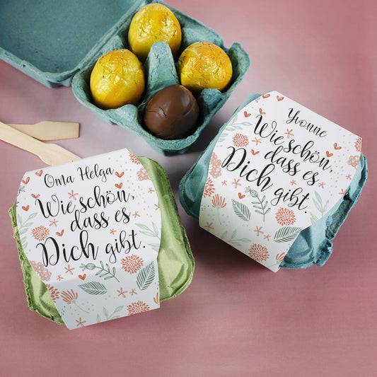 Wie schön, dass es dich gibt - gefüllte Schokoeier im personalisierten Karton