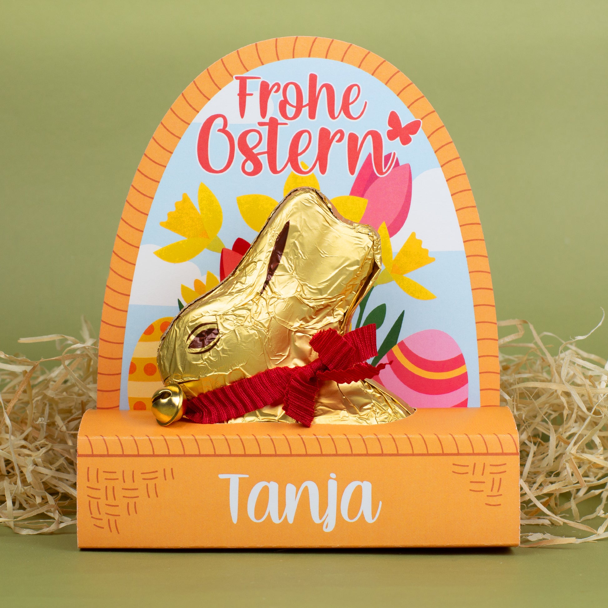 Rückseite der Osterverpackung mit Blumen- und Ostereier-Motiv ohne Personalisierung