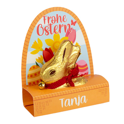 Lindt Goldhase 100 g personalisiert mit Name im Osterkörbchen 'Frohe Ostern' | Süßes Ostergeschenk