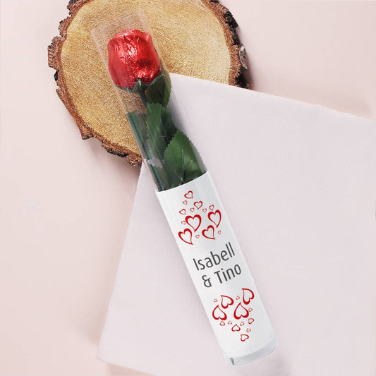 Schokorose mit Namensaufdruck und Herzmotiv