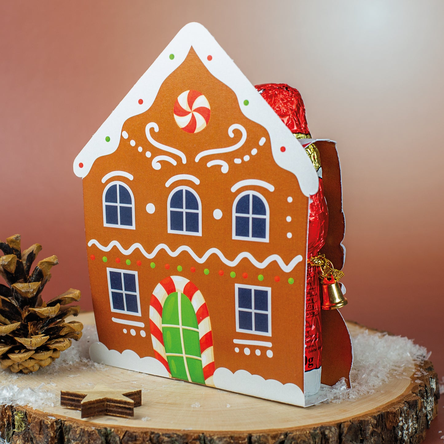 Rückseite der Banderole mit Lebkuchenhaus-Motiv