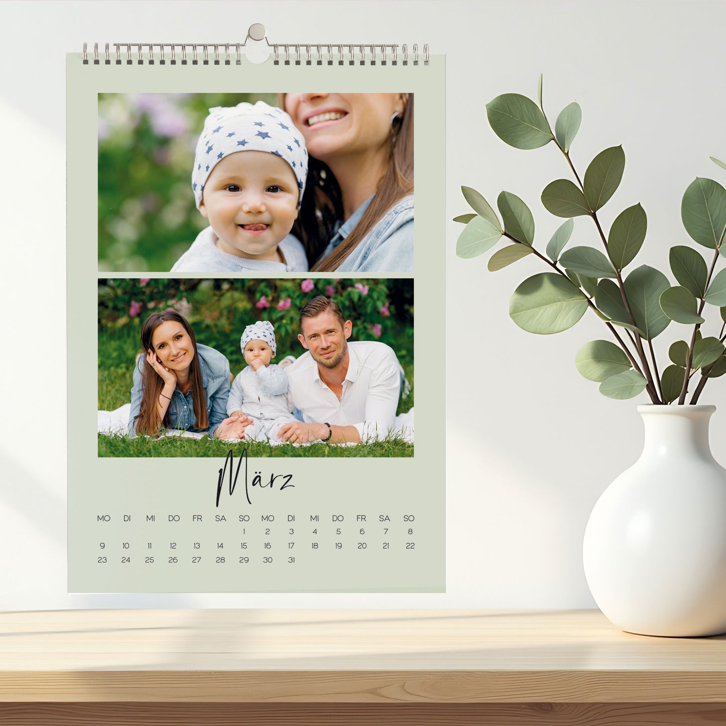 Personalisierter Foto-Wandkalender 2026 mit Farbauswahl, Wunschtext & mehreren Fotos | A3 oder A4