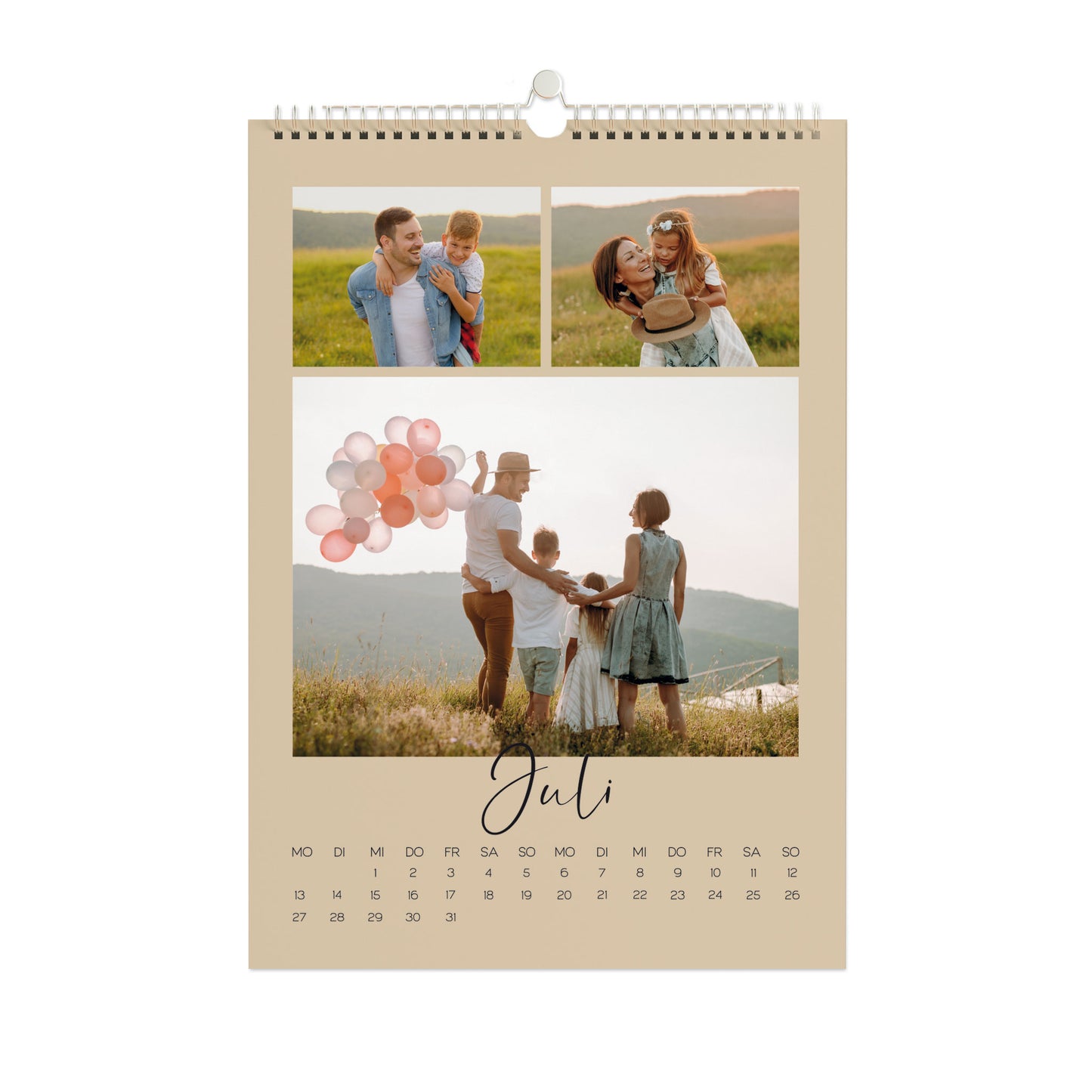 Personalisierter Foto-Wandkalender 2026 mit Farbauswahl, Wunschtext & mehreren Fotos | A3 oder A4