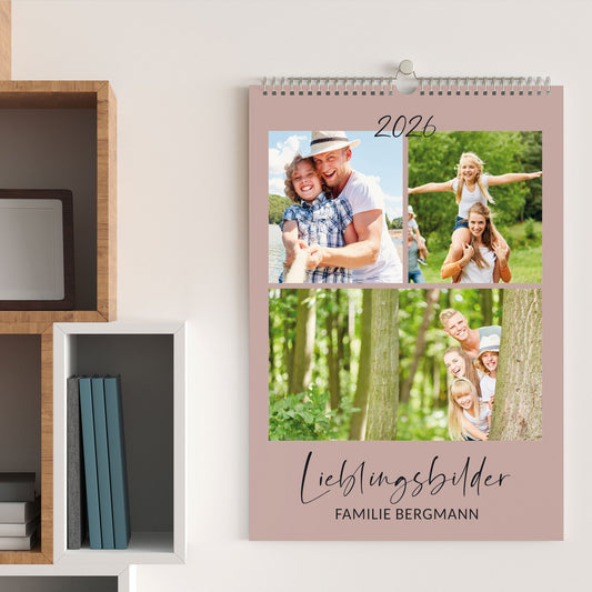 Personalisierter Foto-Wandkalender 2026 mit Farbauswahl, Wunschtext & mehreren Fotos | A3 oder A4
