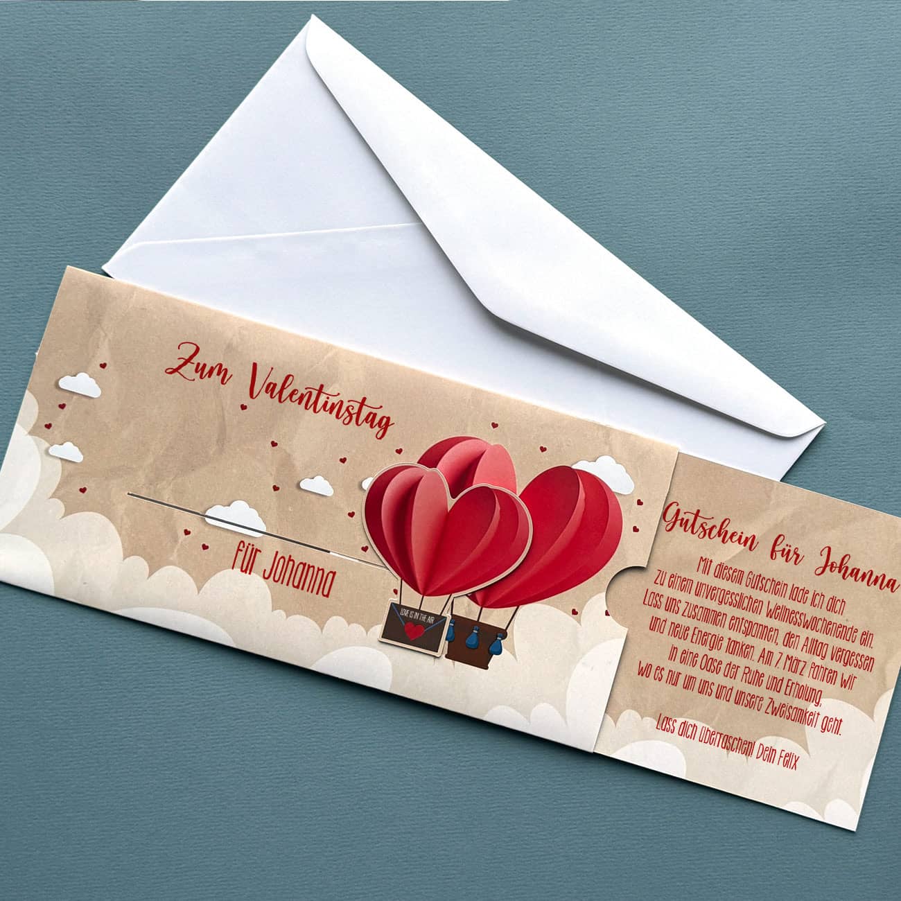 Gutschein-Karte zum Valentinstag mit Ihrem Text & vielen Herzen