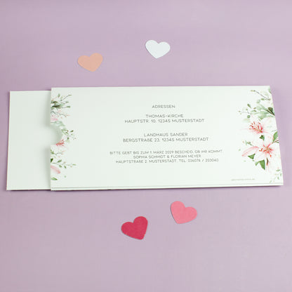 Rückseite der Ziehkarte Hochzeiteinladung – weißer Druckbereich für Text