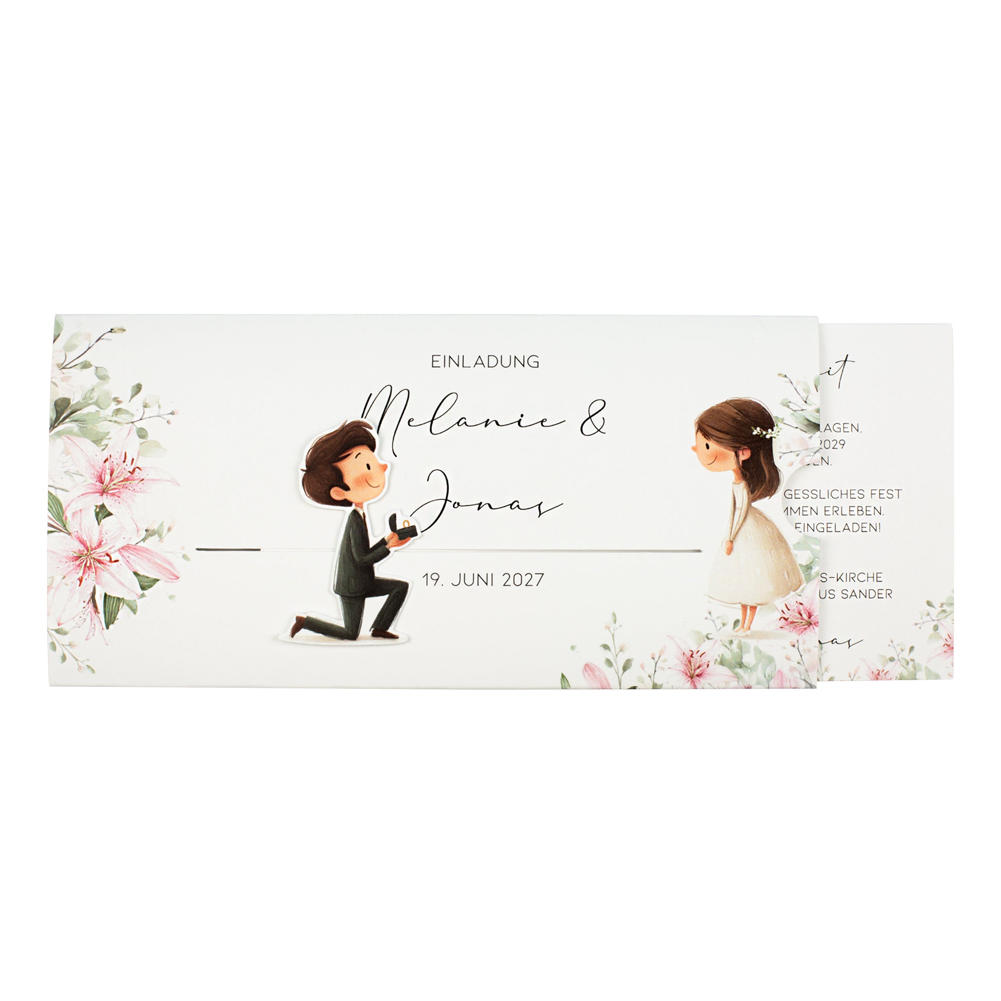 Ziehkarte Hochzeiteinladung neutraler Hintergrund