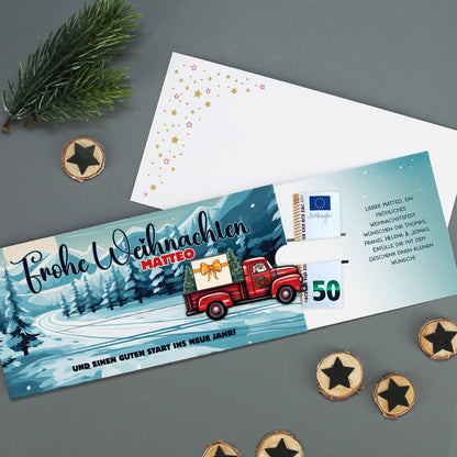 Geldgeschenk zu Weihnachten - Ziehkarte mit Pickup & Wunschtext