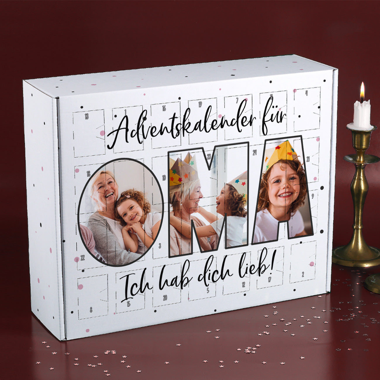 Adventskalender für Oma zum Selberfüllen mit Fotos nach Wunsch bedruckt
