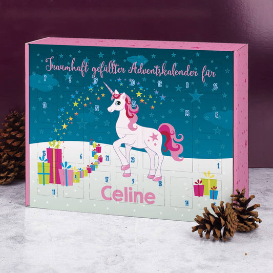 Einhorn - Adventskalender zum selbst Befüllen mit Name und Wunschtext