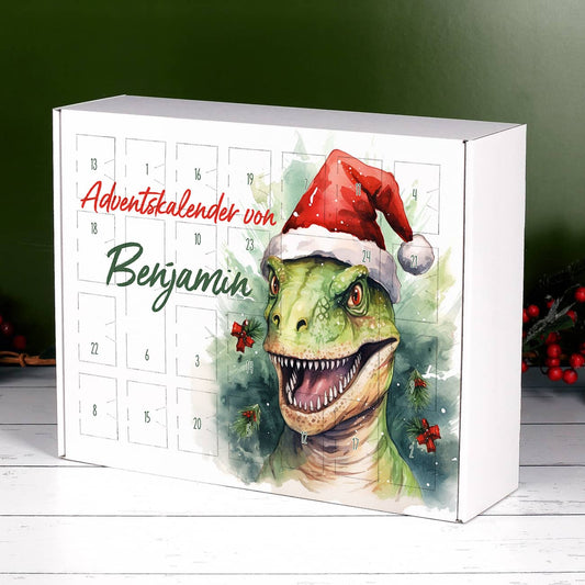 DIY Dinosaurier Adventskalender aus Pappe mit Name personalisiert