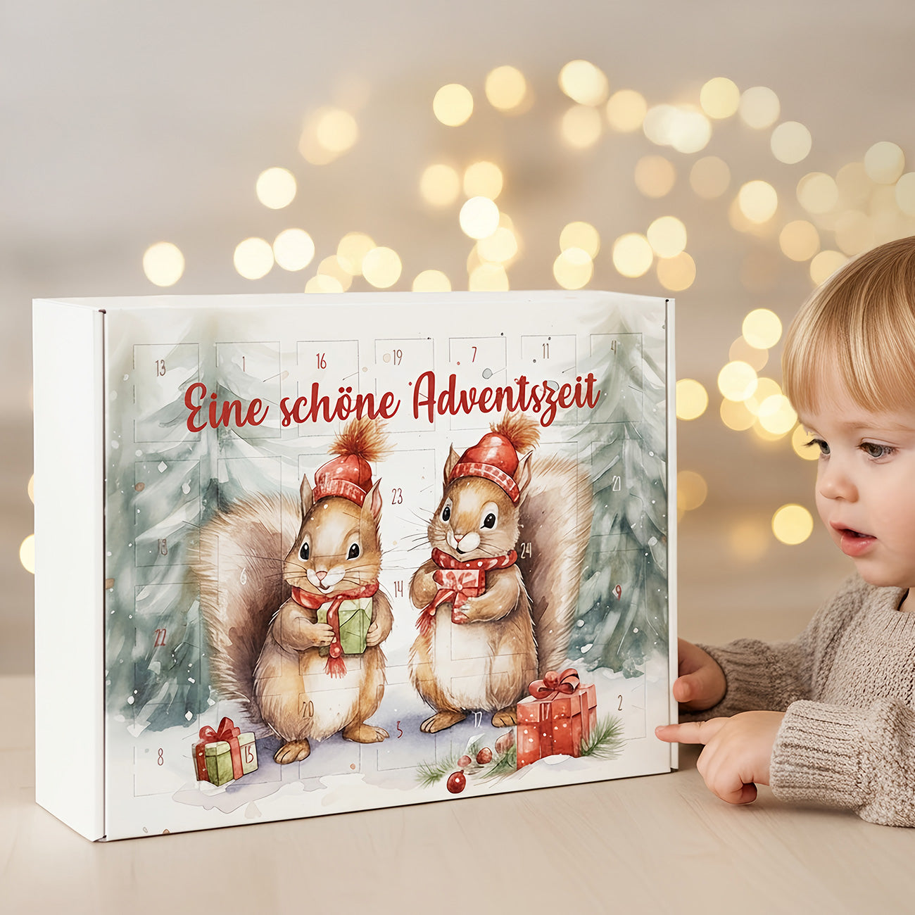 Adventskalender mit Wunschzeile und Eichhörnchen Motiv bedruckt