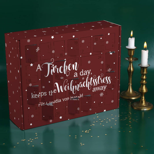 Adventskalender mit lustigem Spruch zum selbst Befüllen
