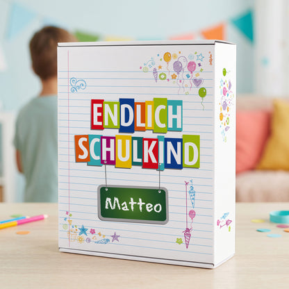 XL Geschenkkarton mit Name und Platz für Geschenke zur Einschulung