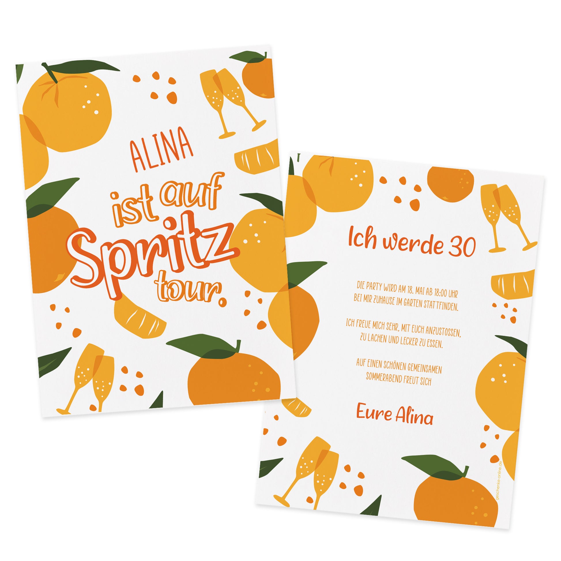 Geburtstagskarte mit Wunschtext im Spritz Stil Rückseite mit persönlicher Nachricht