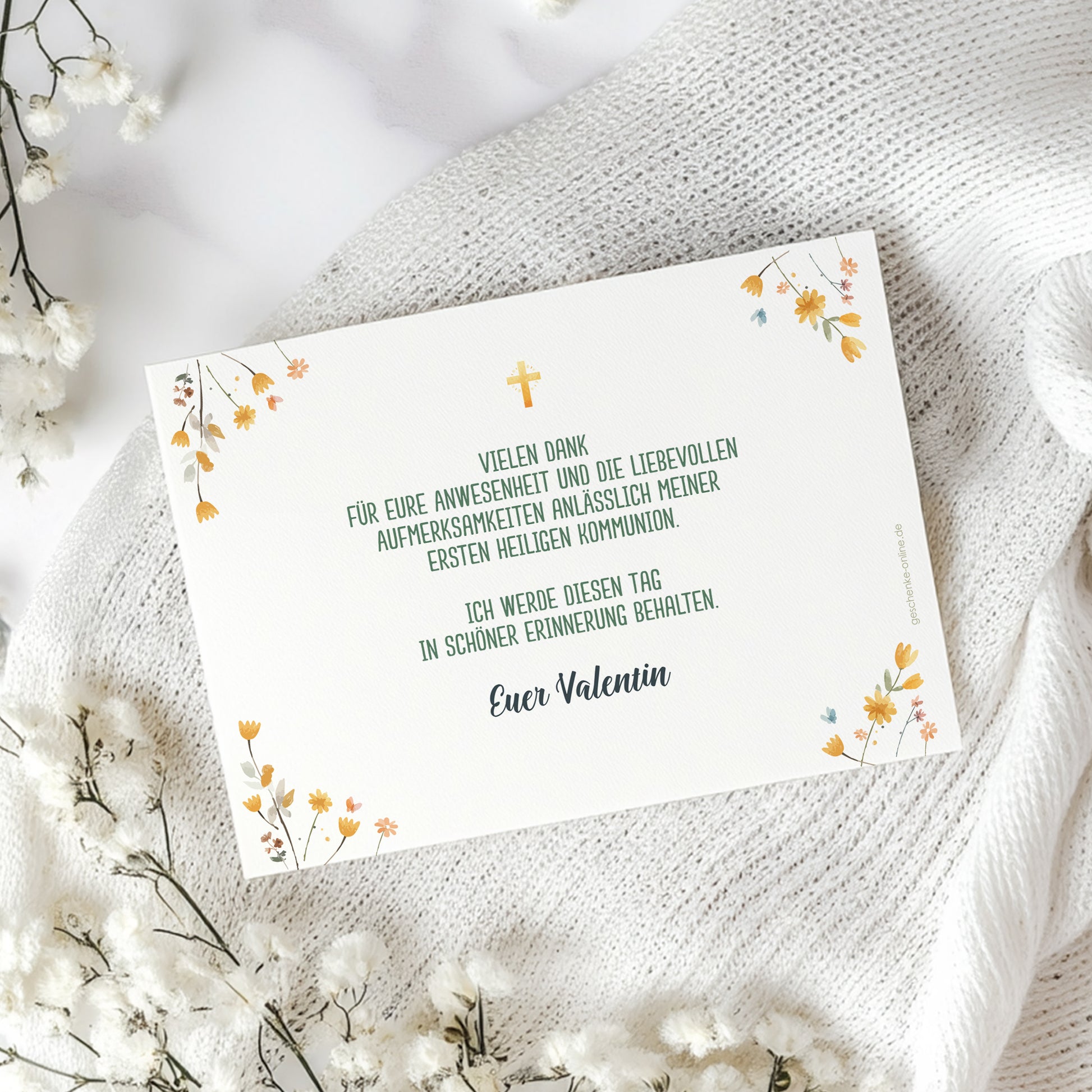 Kommunion Dankeskarte mit Foto – personalisierbar mit Name und Wunschtext, für Jungen und Mädchen geeignet