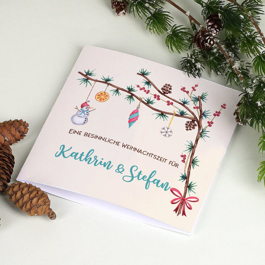 Festliche Weihnachtskarte mit Zweigen und Ihrem Wunschtext