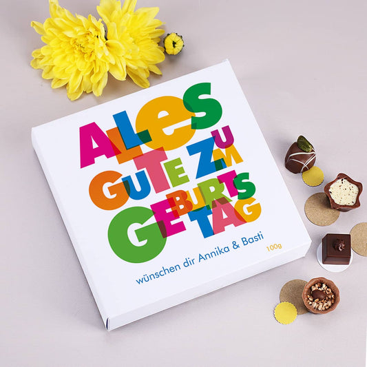 Pralinen zum Geburtstag mit persönlichem Text