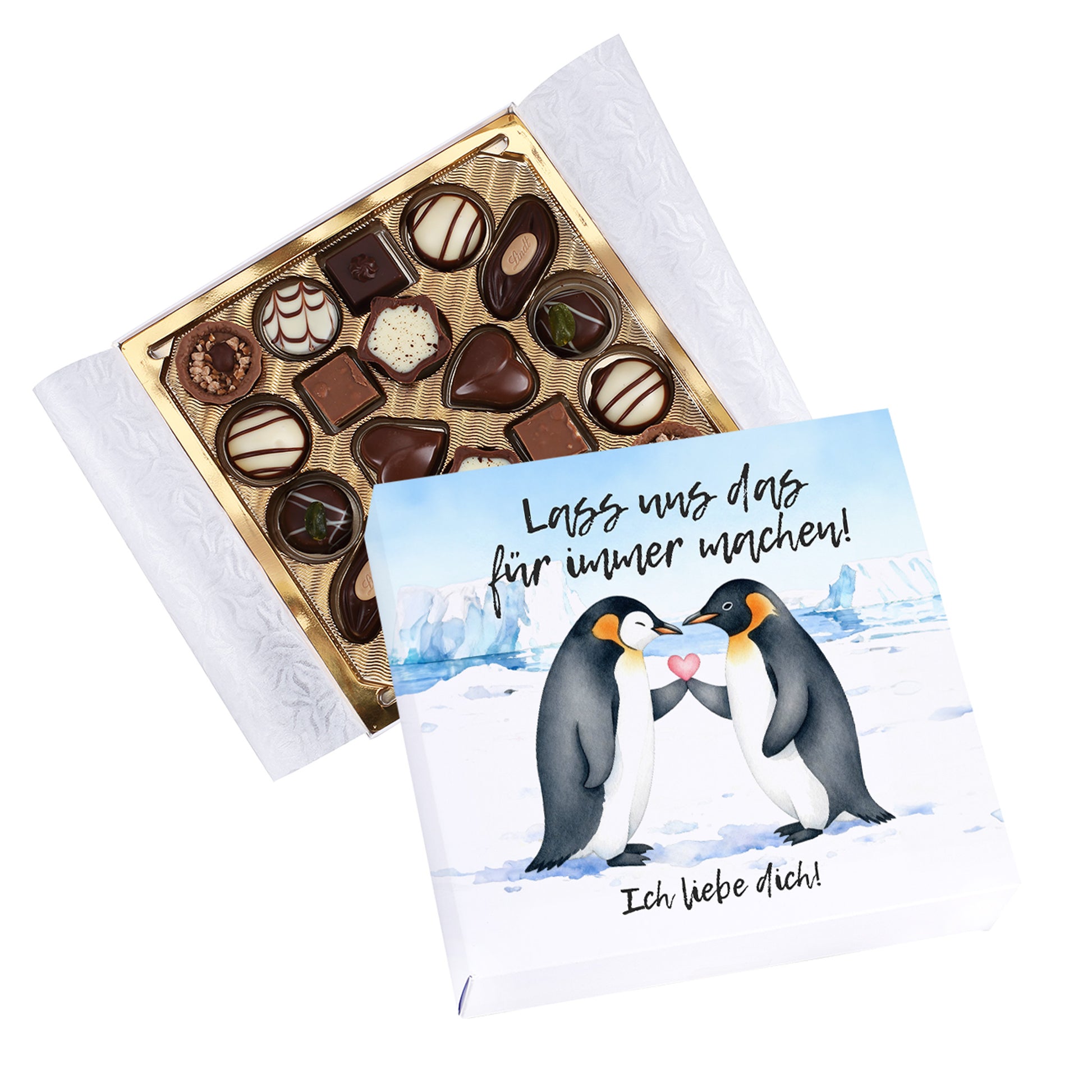 Detailansicht der Lindt Mini-Pralinés in Geschenkverpackung – verschiedene Formen und Schokoladensorten