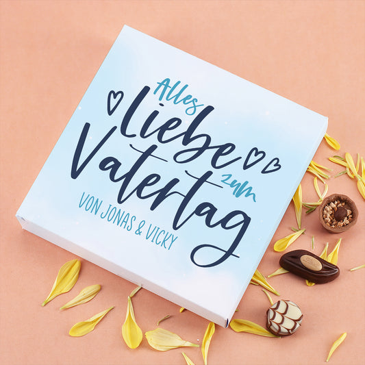 Pralinenschachtel zum Männertag personalisiert mit Namen und liebevoller Botschaft