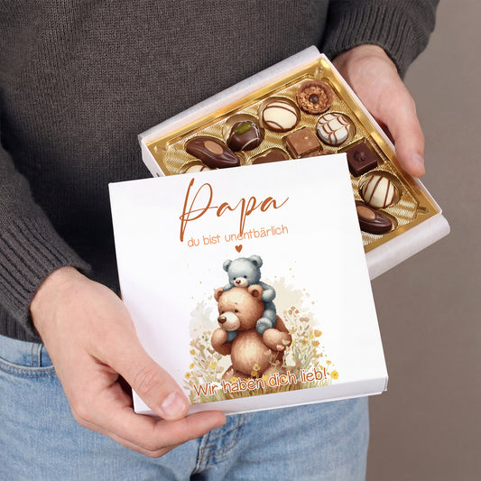 Lindt Pralinen als Geschenk für Papa zum Vatertag personalisiert mit Wunschtext und Bär Motiv